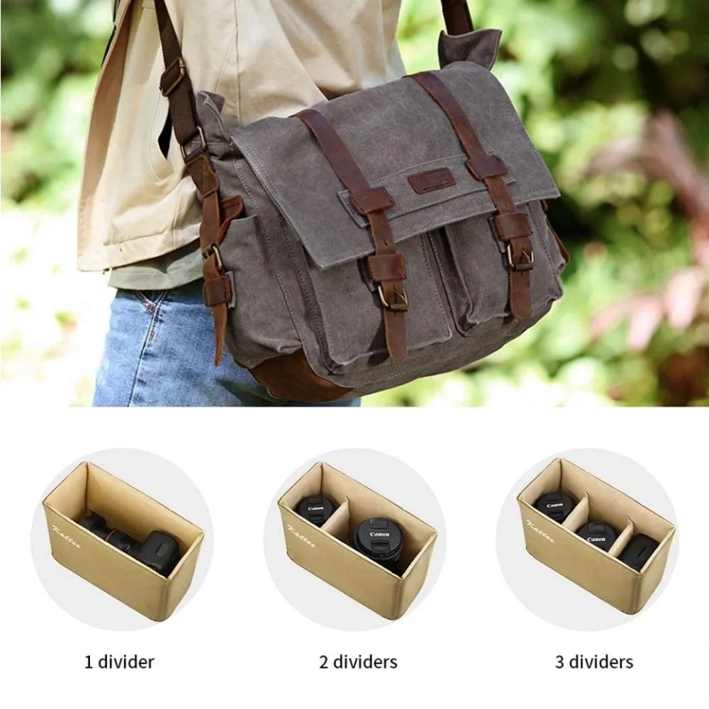 Kattee Leather Canvas Camera Bags for Men Vintage DSLR SLR Messenger Shoulder...
